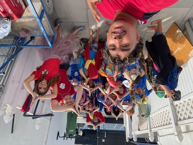 Barret as camp counselor with kids at Fitness by the Sea